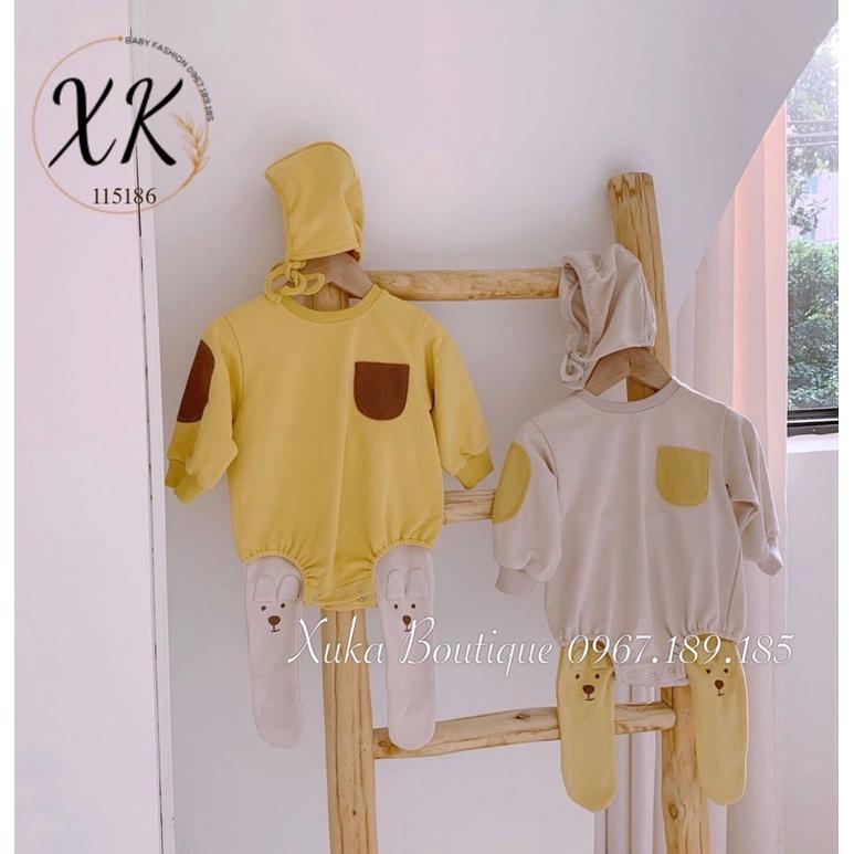 Quần Áo Sơ Sinh | Set Bodysuit Nỉ Thu Đông Kèm Mũ và Quần liền bàn Quảng Châu Cao Cấp Cho Bé Trai Bé Gái Hãng GALAKOKO