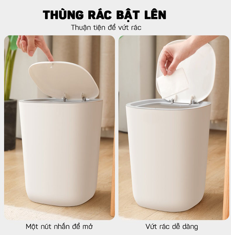 Thùng Rác Nhựa Cao Cấp Chống Thấm Nước Dùng Cho Phòng Bếp, Phòng Ngủ, Văn Phòng Nhỏ Gọn