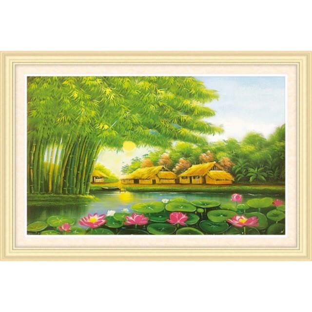Tranh thêu chữ thập 3d Làng quê êm đềm chưa thêu