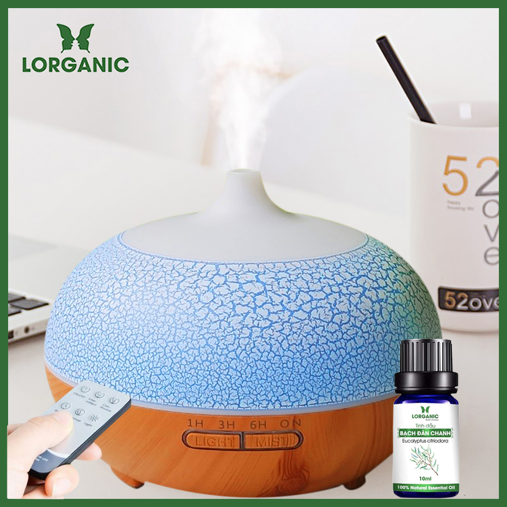 Combo máy khuếch tán, máy xông tinh dầu + bạch đàn chanh Lorganic Thích hợp xông phòng 15-40m2