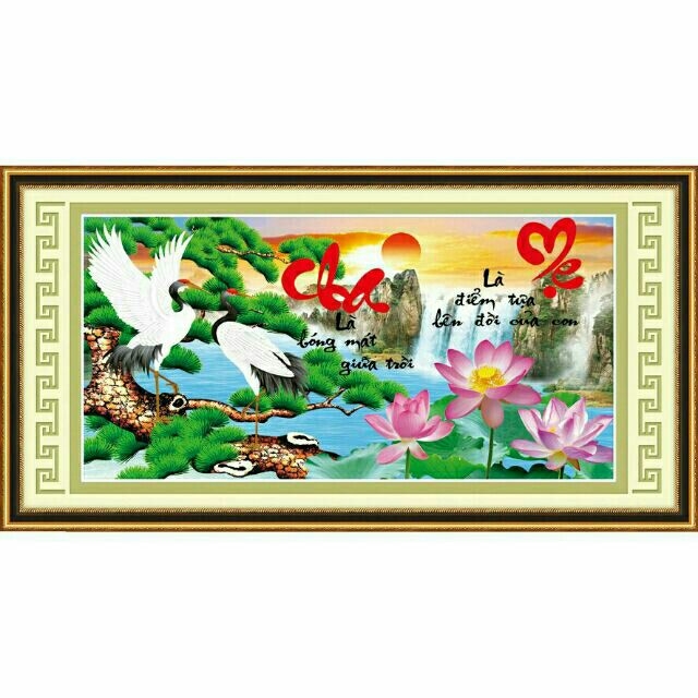 TRANH THÊU CHỮ THẬP CHA MẸ 74x48CM TỰ THÊU