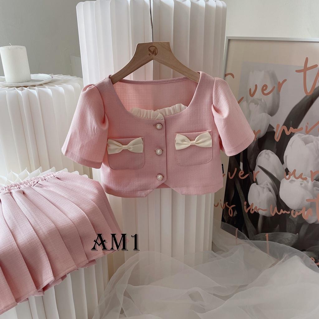 (8-20kg) Set váy hồng đính nơ túi bé gái TB62