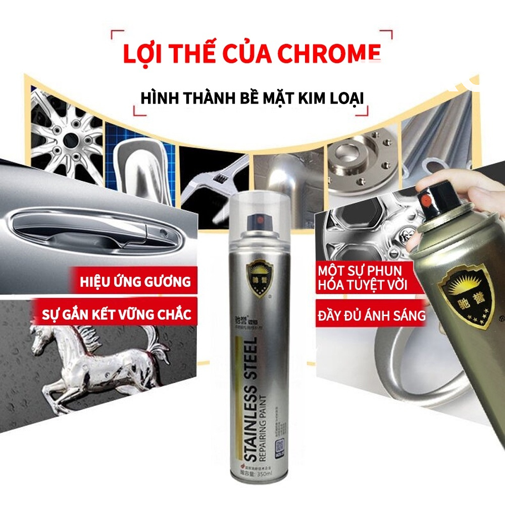 Sơn Bạc Mạ Crom Sơn Xịt Mạ TAIKOMI Sáng Bóng 350ml Chai Sơn Mạ Siêu Bóng Làm Mới Ô tô Xe Máy, Vật Dụng Trang Trí