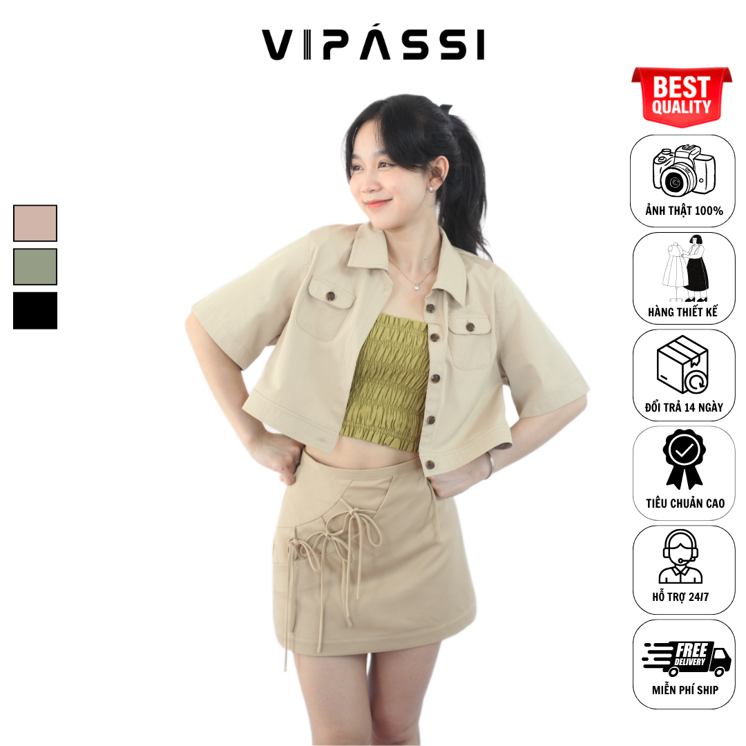 VIPÁSSI Chân Váy Chữ A Dây Thắt Tôn Eo Dây Hoạt Tiết Dây Thắt Nơ Cotton