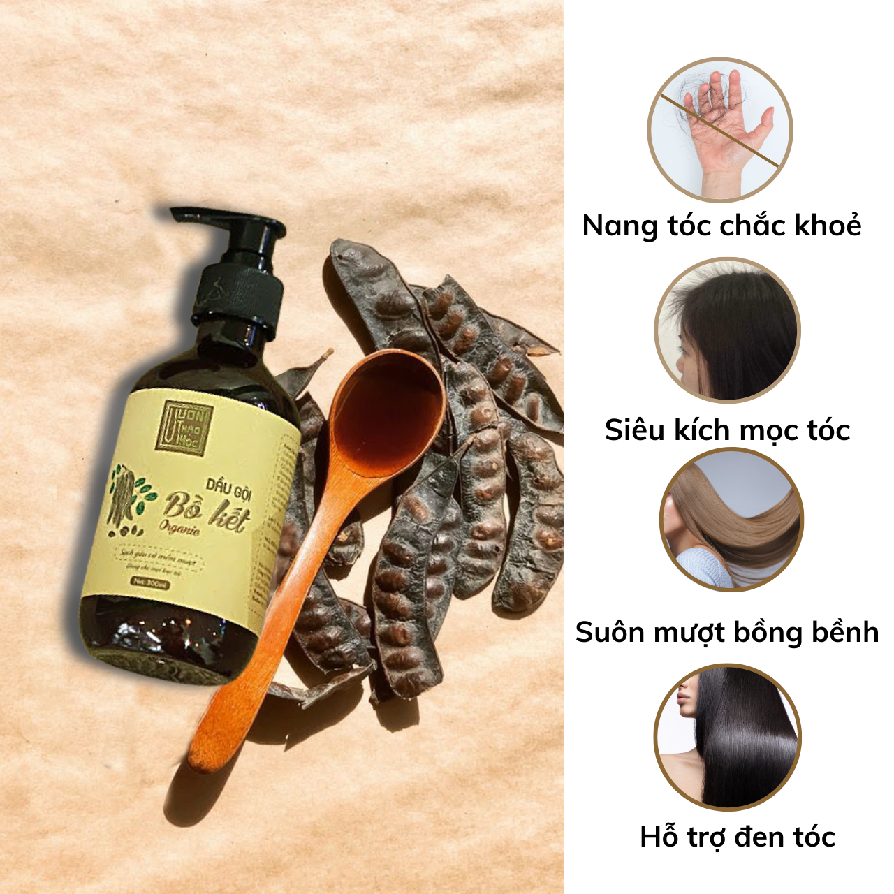 Combo Dầu Gội Bưởi 300ml Dầu Gội Bồ Kết 300ml VƯỜN THẢO MỘC ORGANIC Nuôi Dưỡng Tóc Mượt Mà Giảm Xơ Rối