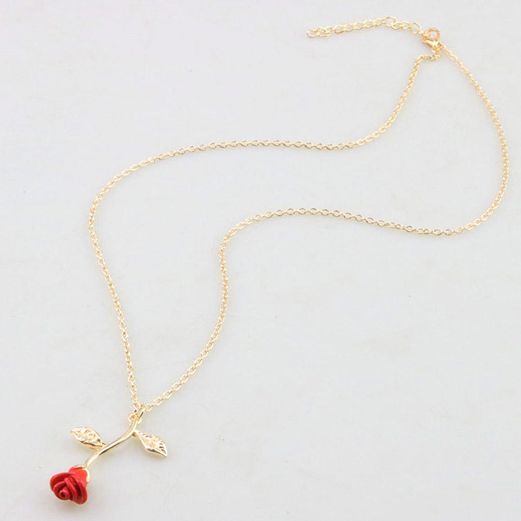 3D Rose Flower Pendant Necklace Red Rose Statement Necklace for Women Girls