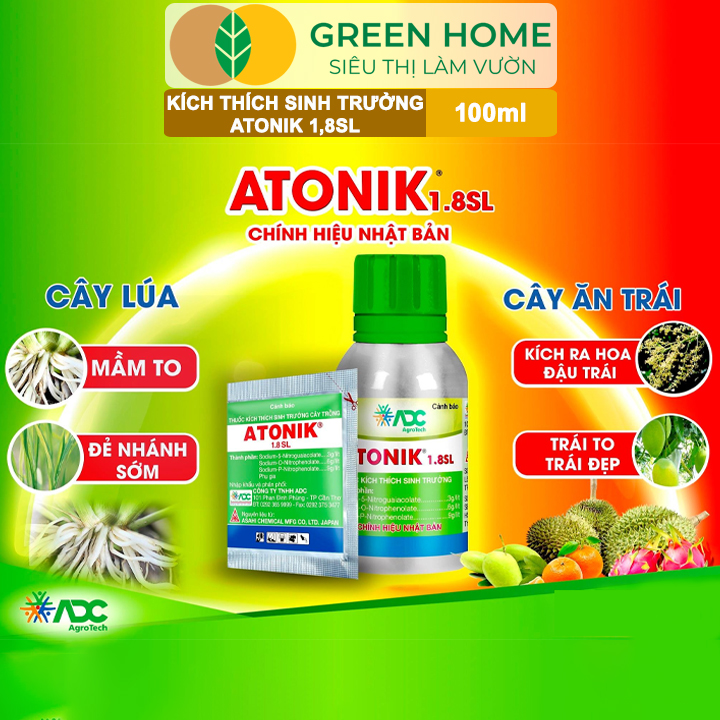 Phân Bón Lá Atonik 1.8SL GreenHome, Chai 100ml, Kích Rễ Mạnh, Bung Chồi Nhanh, Tăng Đậu Trái