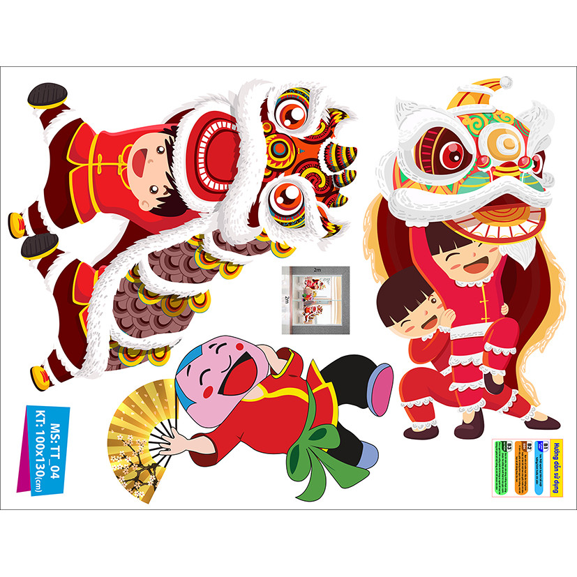 Decal trang trí trung thu 2021 combo lân sư đón Trung Thu