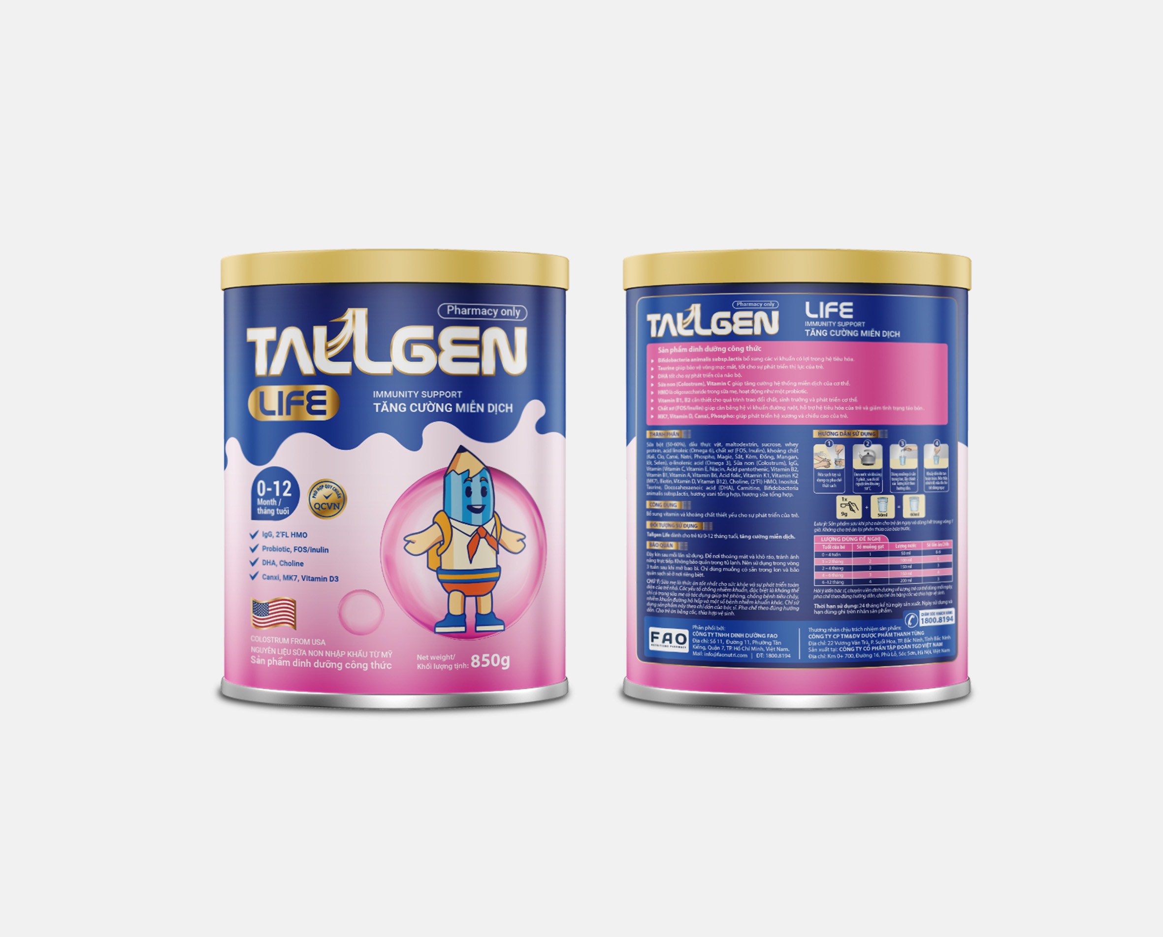 Sữa Non Tallgen Life 850GR giúp tăng cường hệ miễn dịch cho trẻ từ 0 - 12 tháng tuổi