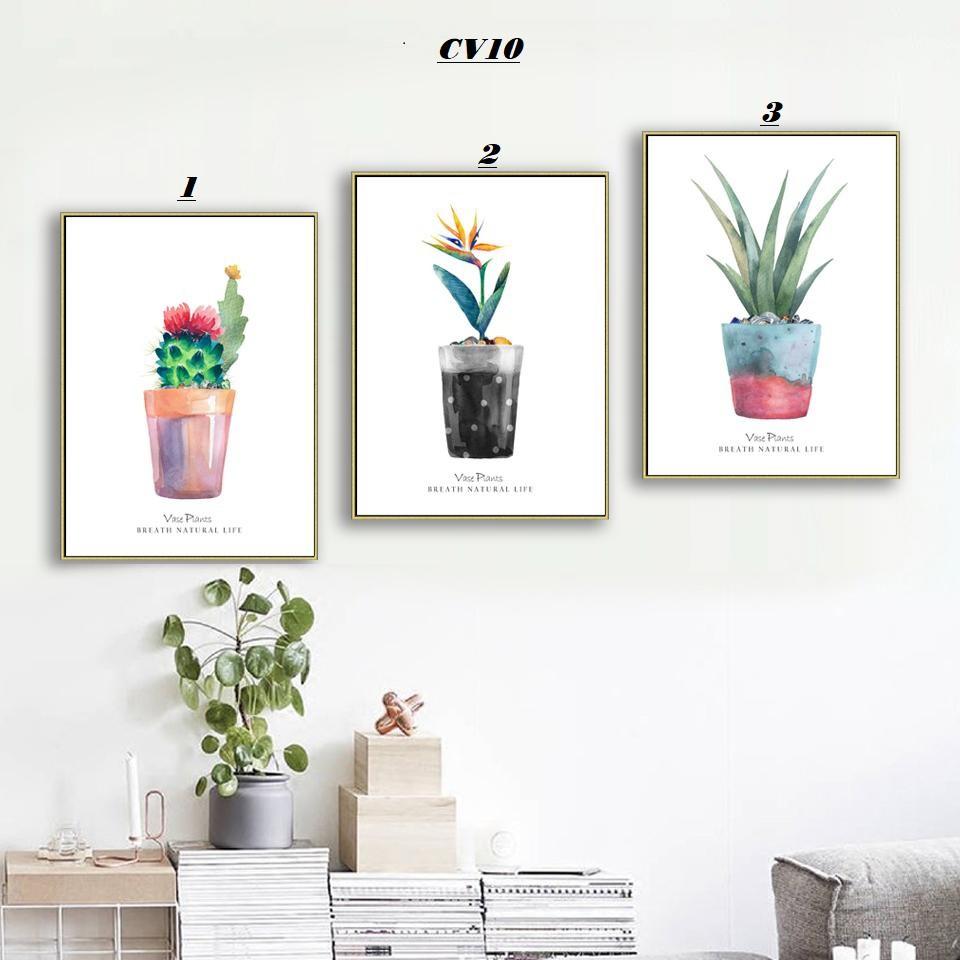 Bộ 3 tranh treo tường trên nền canvas hình rừng nhiệt đới xinh xắn trang trí phòng khách cỡ 25x35cm x 3 tranh