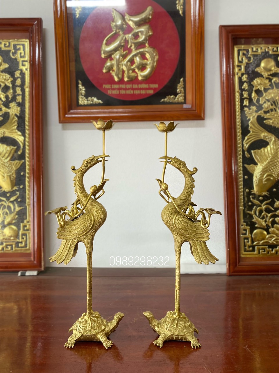 Đôi Hạc thờ cao 52cm bằng đồng nguyên chất
