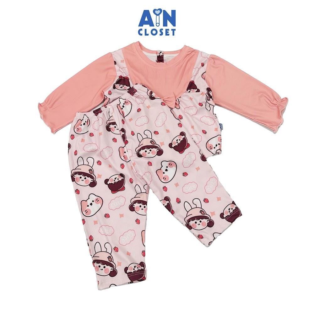 Bộ quần áo Dài bé gái họa tiết Bé Mèo Hồng Thun cotton - AICDBGIPWWAW - AIN Closet