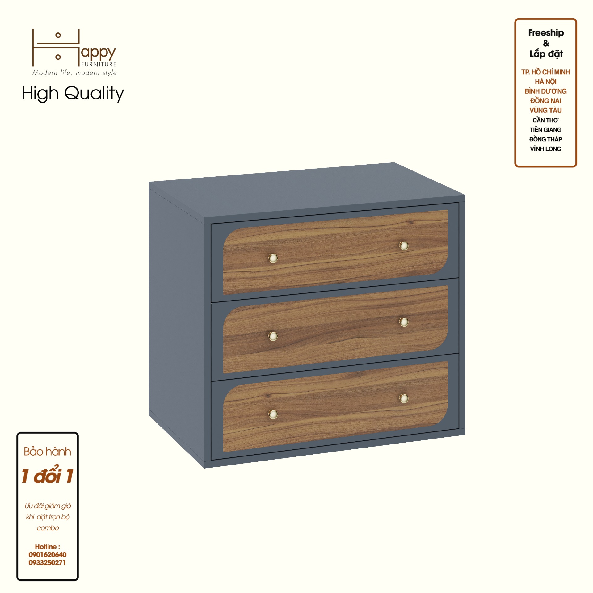 [Happy Home Furniture] BANA, Táp đầu giường 3 ngăn kéo, 70cm x 45cm x 61cm ( DxRxC), THK_121