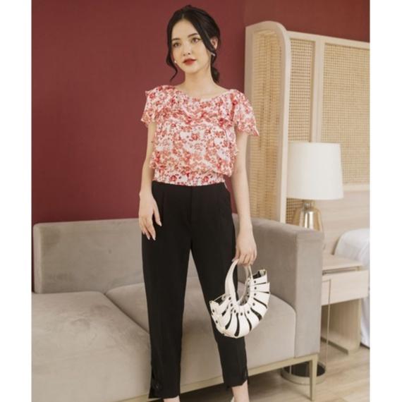 Áo sơ mi nữ cộc tay chất vải tơ họa tiết cao cấp Orchid GH2C018