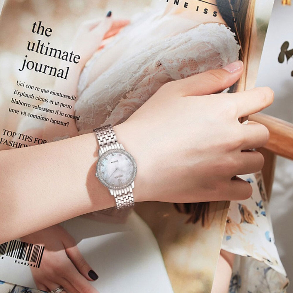 Đồng Hồ Nữ Citizen Đính Đá Swarovski Dây Thép Không Gỉ EX1480-82D - Mặt Xà Cừ