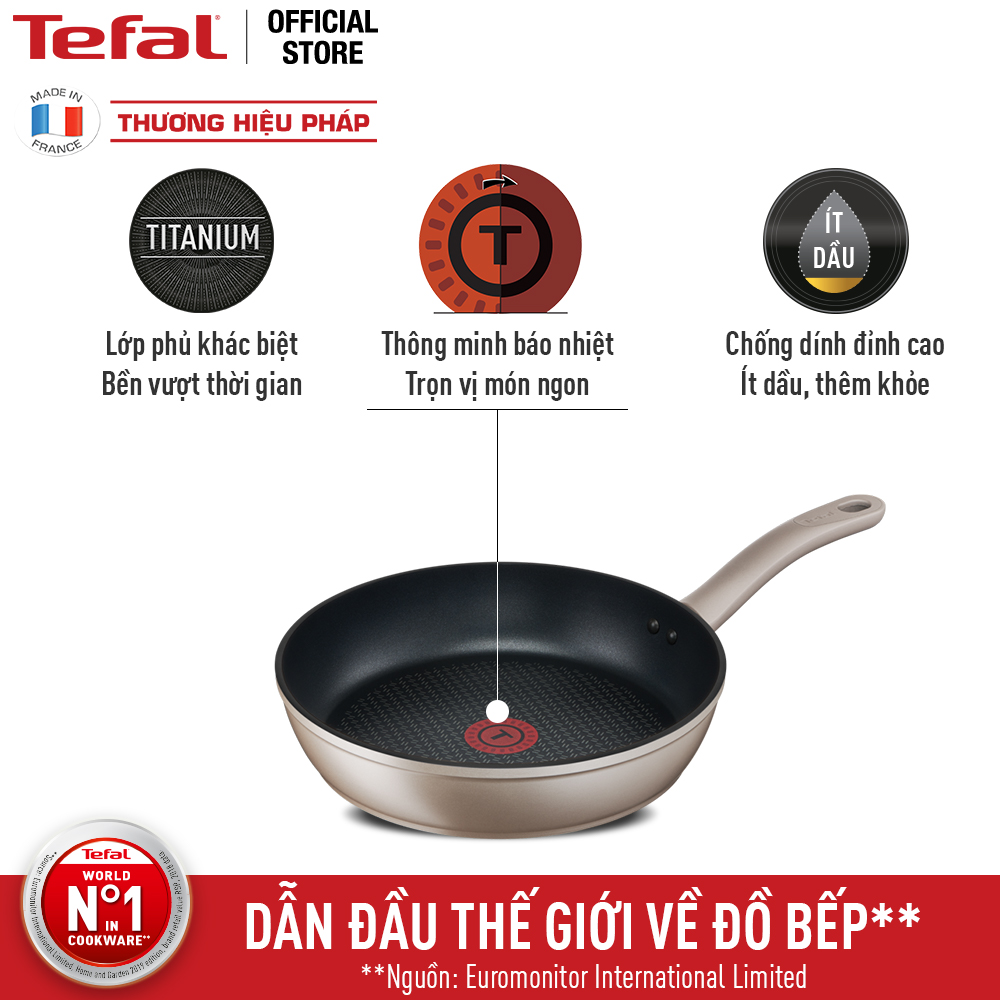 Chảo chiên chống dính đáy từ Tefal Sensations H9100414 24cm (Đồng) - Hàng chính hãng