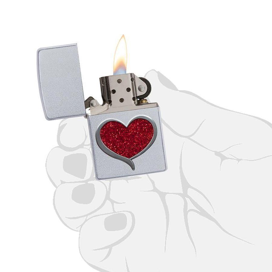 Bật Lửa Zippo 29410 - Glitter Heart Satin Chrome