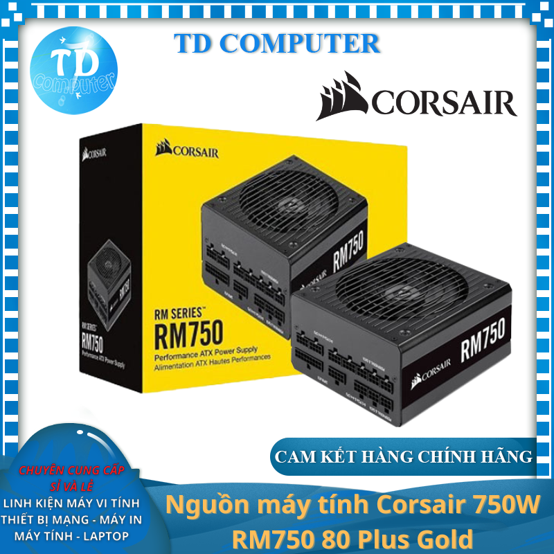 Nguồn máy tính Corsair 750W RM750 80 Plus Gold - Hàng chính hãng Vĩnh Xuân phân phối