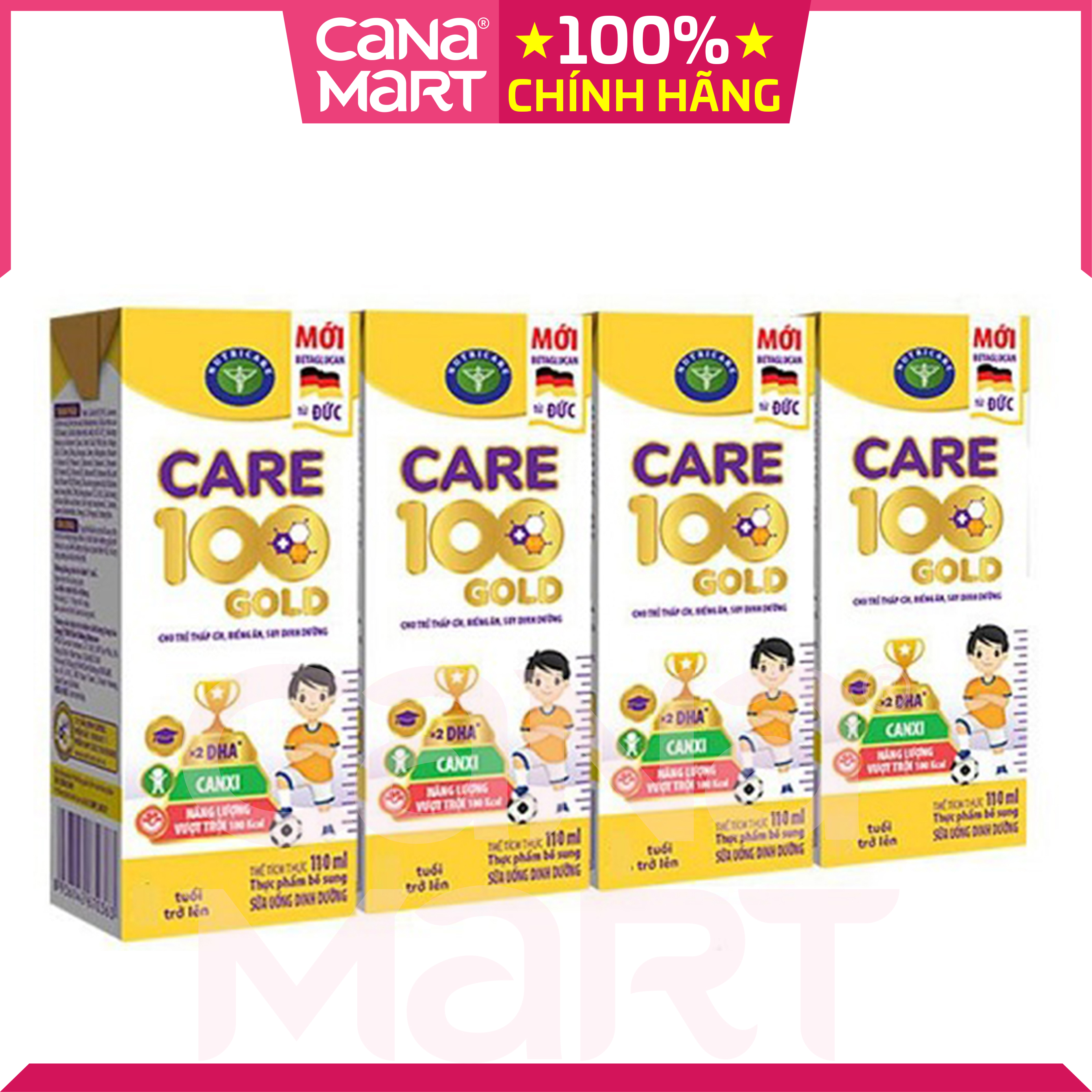 Thùng sữa nước pha sẵn Nutricare Care 100 GOLD cho trẻ thấp còi, biếng ăn từ 1 tuổi