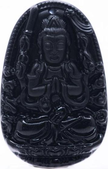 Mặt dây chuyền Thiên Thủ Thiên Nhãn đá Obsidian tự nhiên - Phật Độ Mạng cho người tuổi Tý - PBMOBS01