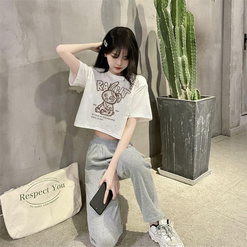 Áo croptop nữ tay ngắn cổ tròn vải thun cotton kiểu hàn quốc CR034 Miucho in hình hoạ tiết