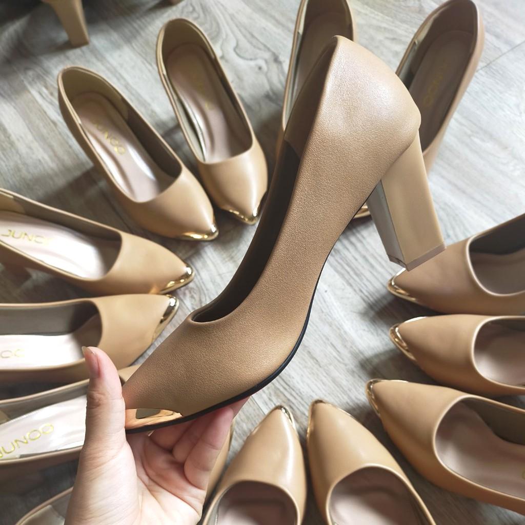 Giày cao gót đế vuông cao cấp 5-7cm, đen & Nude, giày cao gót giá rẻ, giày nữ đẹp, giày công sở