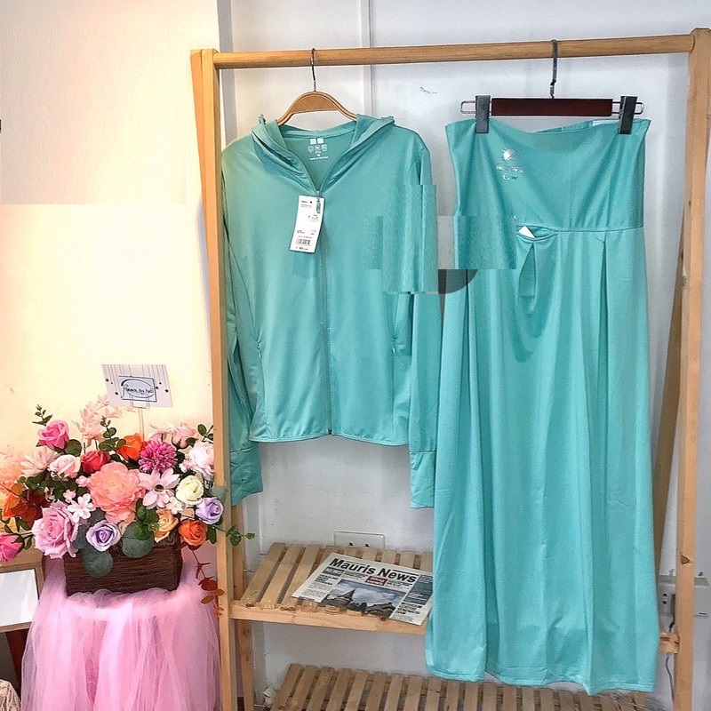 SET ÁO CHỐNG NẮNG NỮ TÚI CUỘN + QUÂY THÔNG HƠI THOÁNG MÁT- CÙNG MÀU SIÊU XINH