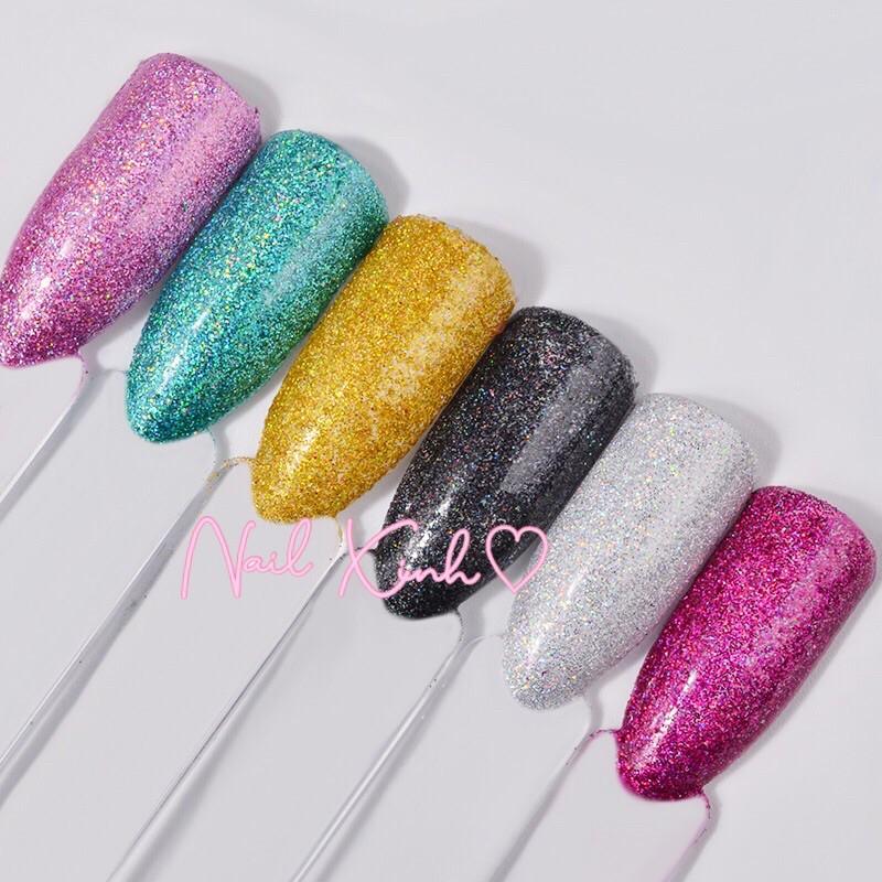 Set 6 hủ bột kim tuyến nhũ siêu mịn trang trí móng nail 2021