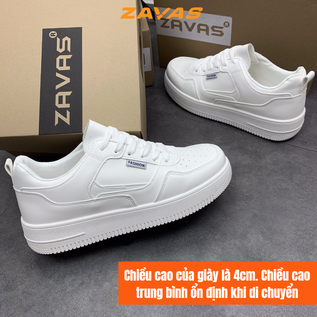 Giày thể thao nam sneaker trắng ZAVAS bằng da thời trang đế cao 4cm form giày gọn gàng dễ mặc đồ đi êm chân - S423