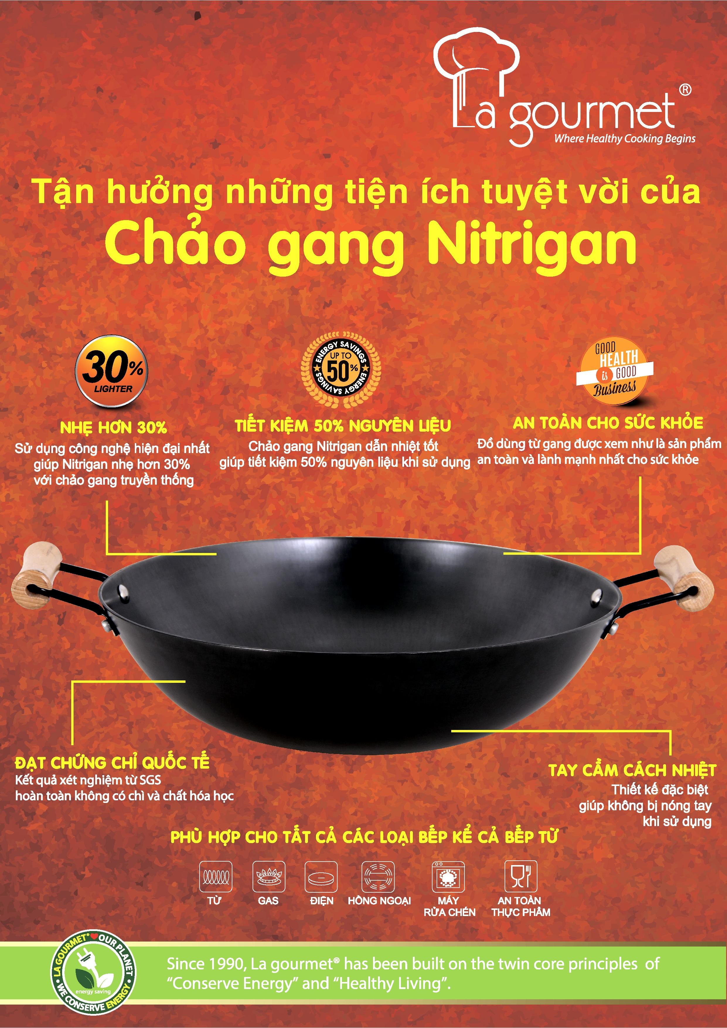 Chảo Gang Lòng Sâu La Gourmet Nitrigan NTGW347701 (28cm)