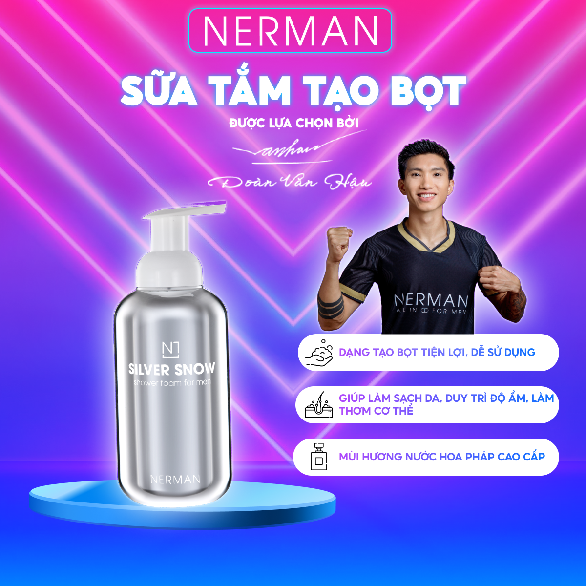 Sữa tắm nam giới tạo bọt Nano bạc Nerman Silver Snow - Hương nước hoa cao cấp 500gh Vệ Sinh Tạo Bọt 200g Nerman Hương Nước Hoa Pháp