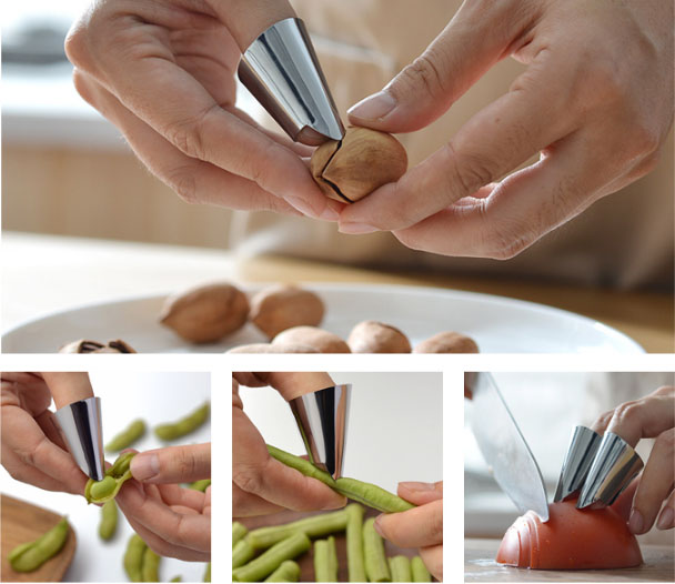 Combo 2 dụng cụ bóc, tách vỏ tỏi hành, các loại củ, quả, hạt ngũ cốc kiêm bảo vệ ngón tay khi thái cắt thực phẩm bằng thép không gỉ-Tặng nút bịt ổ diện