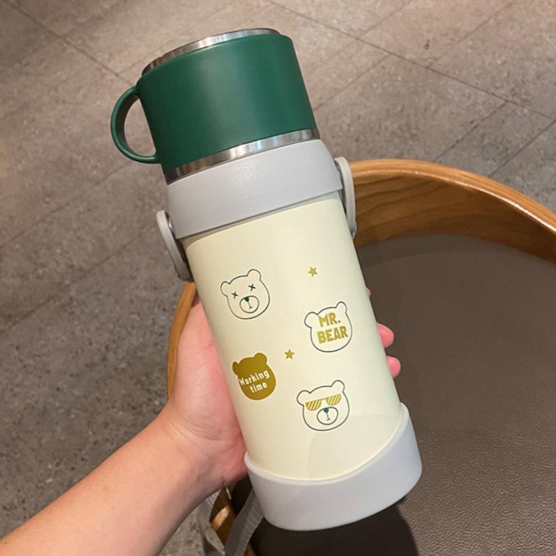 650Ml Gấu Bình Giữ Nhiệt Cốc Hoạt Hình Dễ Thương Trẻ Em Bé Gái Bé Trai Nảy Bình Nước 304 Bình Giữ Nhiệt Chân Không Thép Không Gỉ Cupup