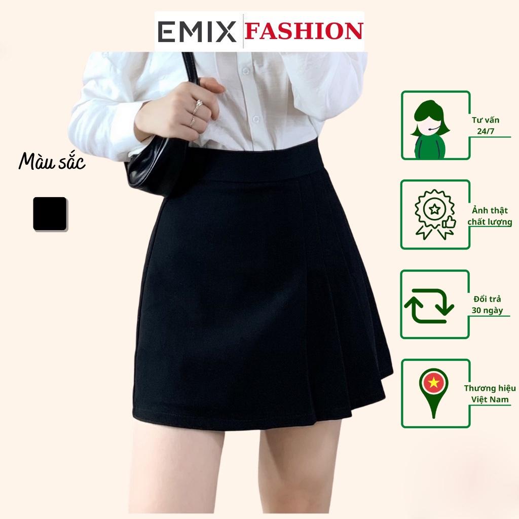 Chân váy chữ A 4 ly EMIX (màu đen), ulzzang, dáng ngắn, xếp ly, cạp cao, khóa sau, vải tuyết mưa, mềm mịn