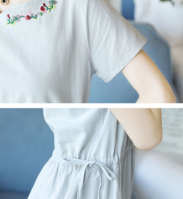 Đầm Bầu Suông Hoa Thêu Dài Qua Gối