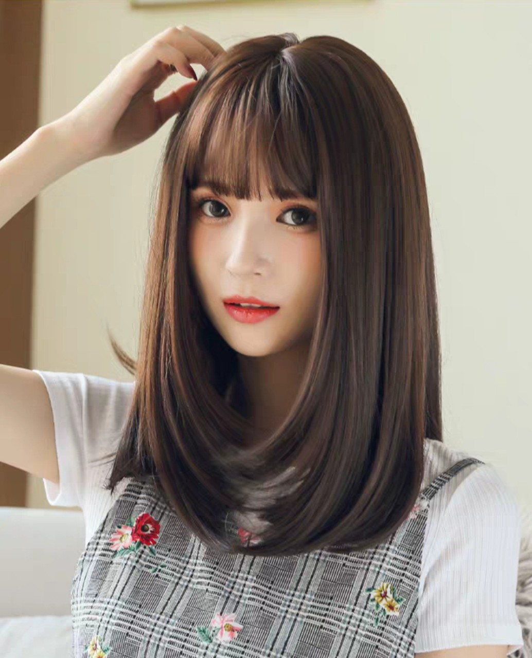Tóc giả bộ cả đầu mái thưa, tóc giả nguyên đầu cup vai