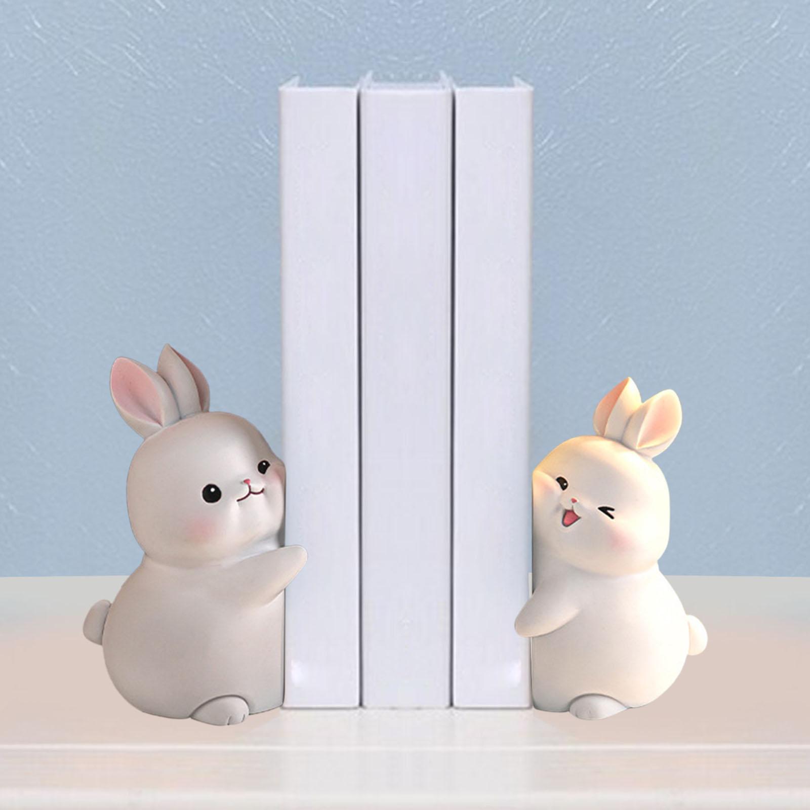Rabbit Bookend Resin Animal Figurines Book Stand Holder for Cabinet Ornament