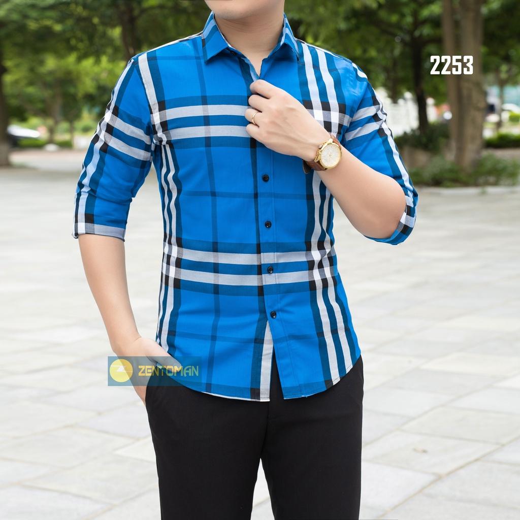 Áo sơ mi nam ZENTOMAN trung niên dài tay kẻ công sở mềm mịn thoáng mát form rộng 2253