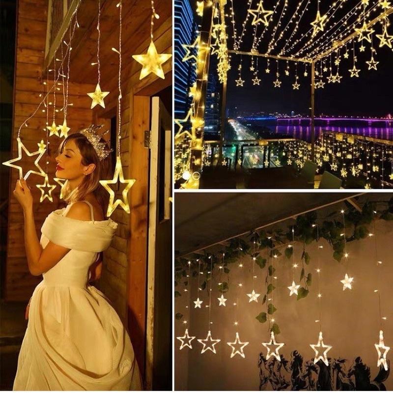 Dây đèn led hình ngôi sao trang trí lều, rèm - Dây đèn chớp trang trí quán cafe, decor phòng khách phòng ngủ Noel Tết.