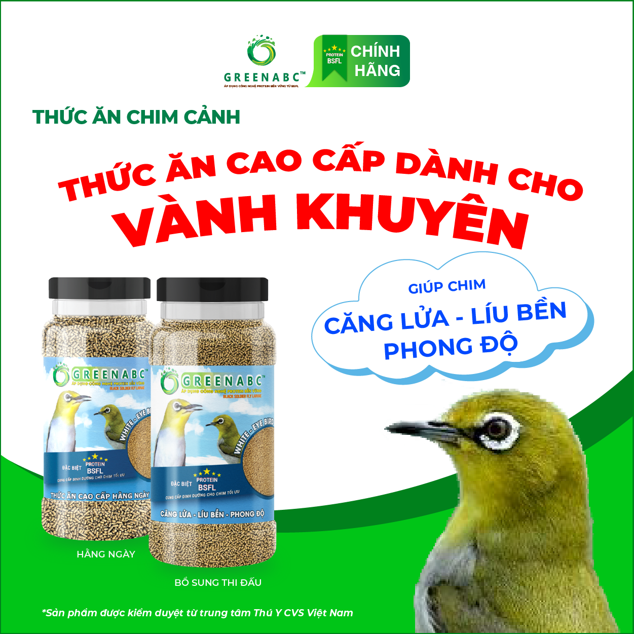 Cám Chim Vành Khuyên GREENABC – Chim dưỡng dùng loại hằng ngày, cho chim phong độ líu bền dùng bổ sung – Hộp 280g