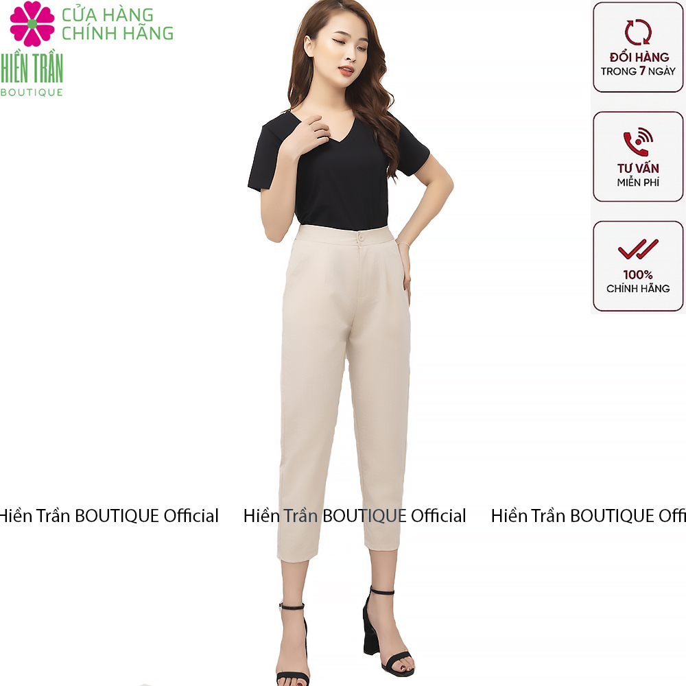 Quần baggy đũi Hiền Trần BOUTIQUE vải xước thoáng mát mềm mịn cạp chun sau form chuẩn tôn dáng