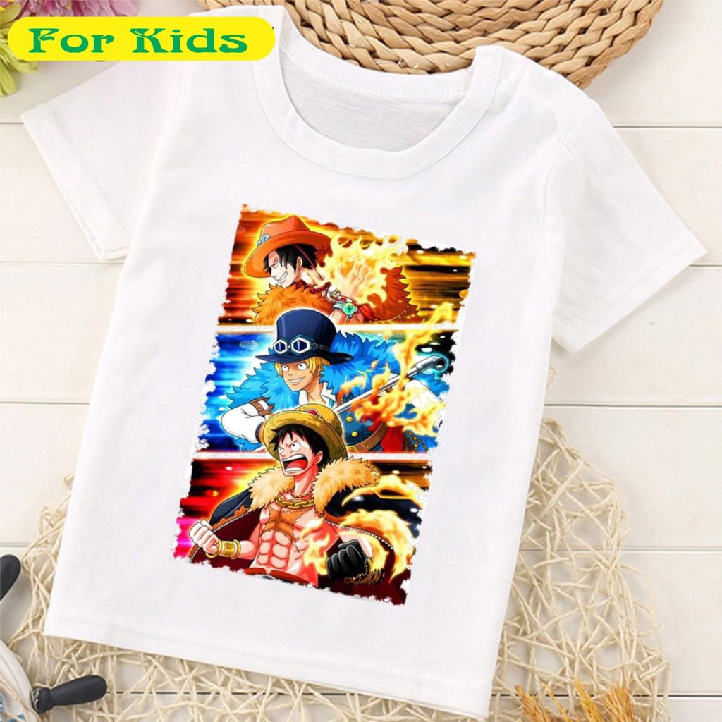 Áo thun One Piece Vua Hải Tặc Luffy Zoro Sabo Ace Anime Cho Bé Trai Bé Gái Có Size Từ 10kg