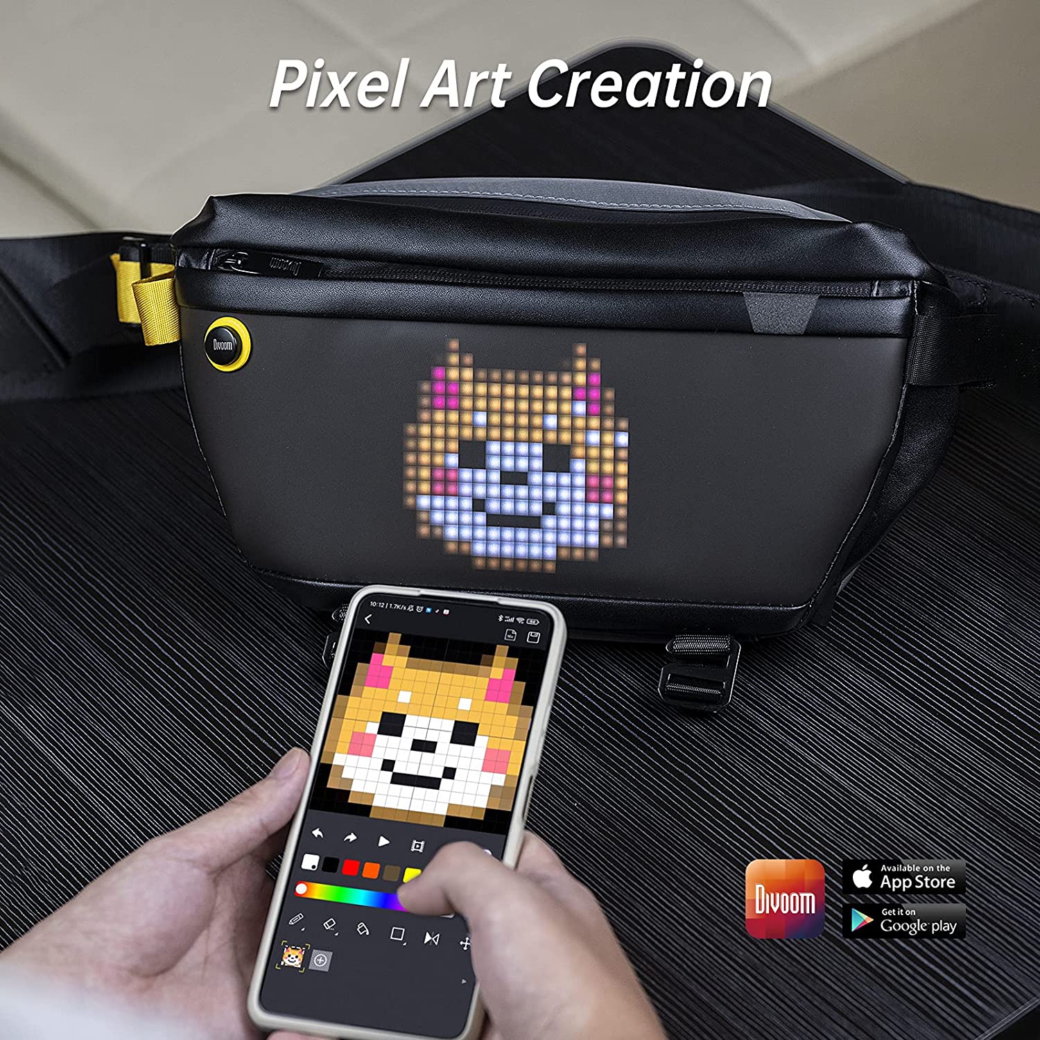 Túi đeo chéo đèn Led, Divoom Pixoo Slingbag gen 3 , màn hình led, túi đeo vai, túi đeo hông, chống thấm
