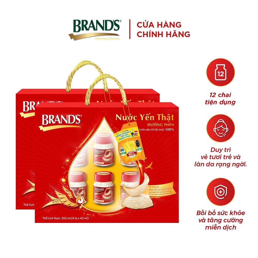 Combo 2 Hộp quà nước yến BRAND'S đường phèn (42ml x 12 hũ)