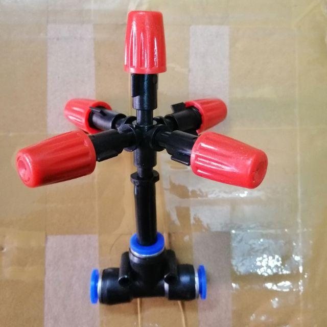 Béc phun sương 5 hướng màu cam kèm T nối nhanh ống 8mm