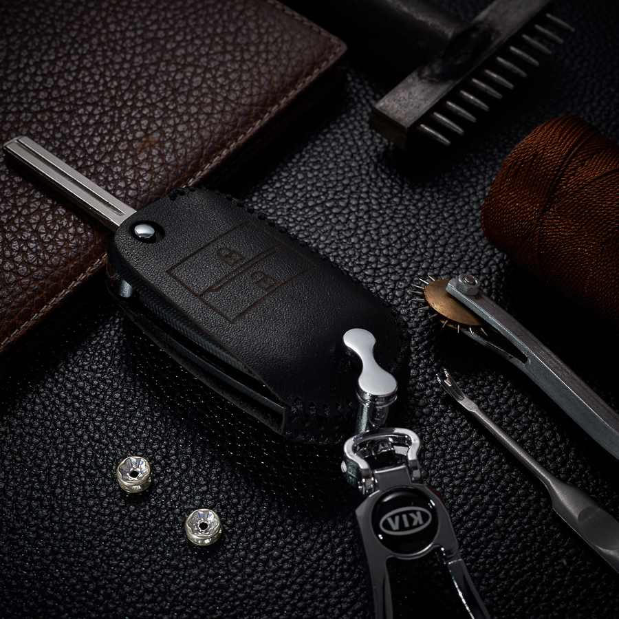 Bao Da Chìa Khóa dành cho Ô Tô Kia Morning 2018 2 Nút Da Bò Nappa Dạng Hộp