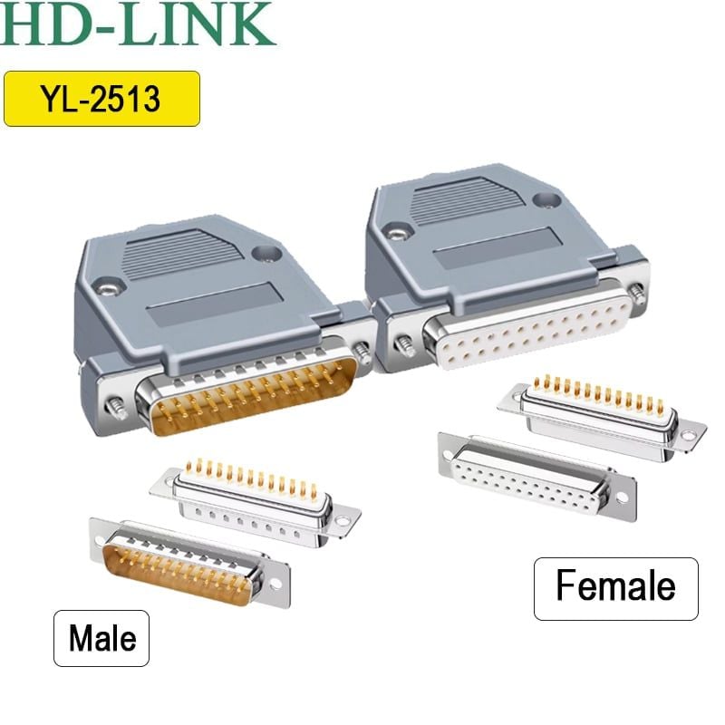 Đầu hàn Com LPT DB25 chân đồng vỏ ốp nhựa cứng HD-Link YL-2513. HÀNG CHÍNH HÃNG