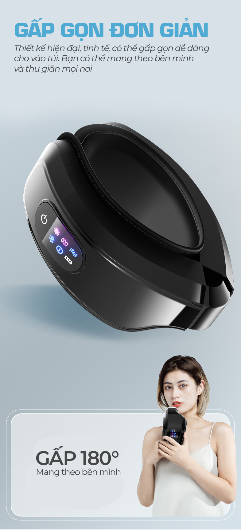 Máy Massage Mắt VISPO VP-M21W - EYES CARE MASSAGE Không Dây Kết Nối Bluetooth - Mát Xa Túi Khí Kết Hợp Nhiệt Ấm - Giảm Nhức Mỏi Mắt, Giảm Quầng Thâm, Cải Thiện Giấc Ngủ