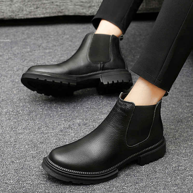 Giày chelsea boots da thật, giày bốt cổ cao big size cỡ lớn 44-45 cho nam cao to chân ú bè - BT215