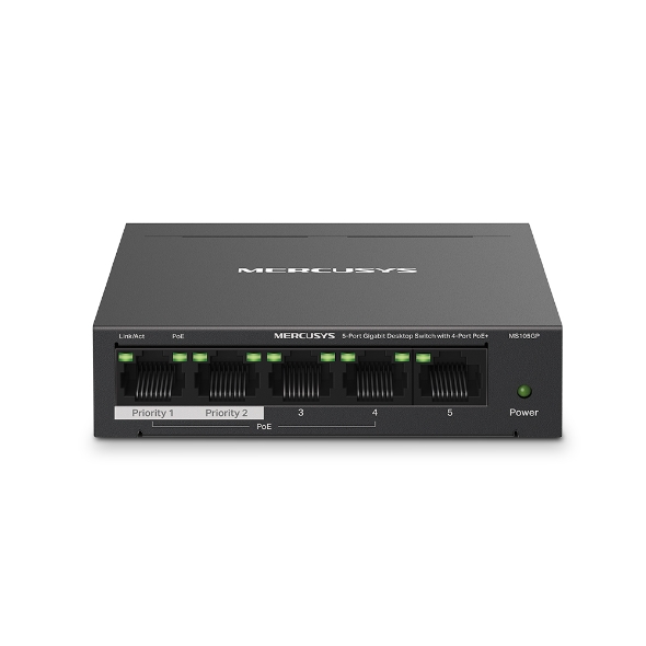 Bộ Switch Chia Mạng Mercusys MS105GP 5 Cổng 10/100/1000Mbps với 4 Cổng PoE+ - Hàng Chính Hãng